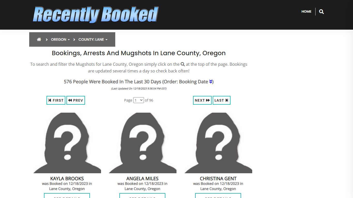 Recent bookings, Arrests, Mugshots in Lane County, Oregon - Recently Booked