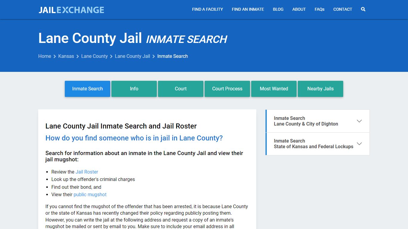 Inmate Search: Roster & Mugshots - Lane County Jail, KS